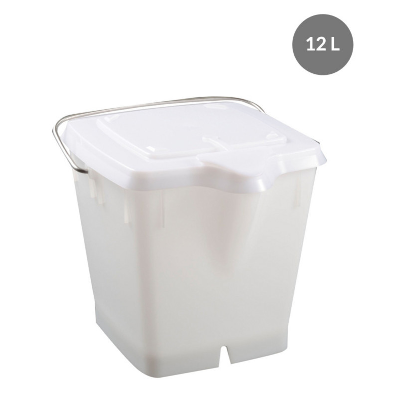 Seau Avec couvercle blanc plastique 30,5x33x28 cm 12 L fond plein parois pleines Gilac