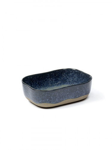 Coupelle rectangulaire bleu grès émaillé 14x10,5 cm Merci Serax