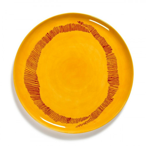 Assiette plate rond sunny yellow - stripes rouge grès émaillé Ø 35 cm Feast By Ottolenghi Serax