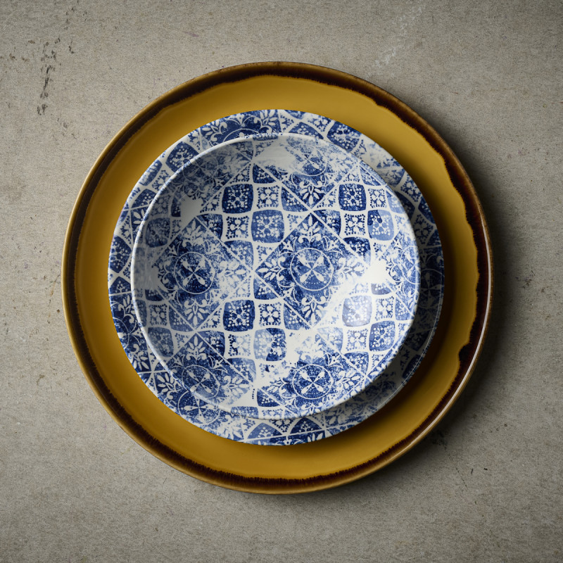 Assiette coupe plate rond bleu porcelaine Ø 26 cm Porto Dudson